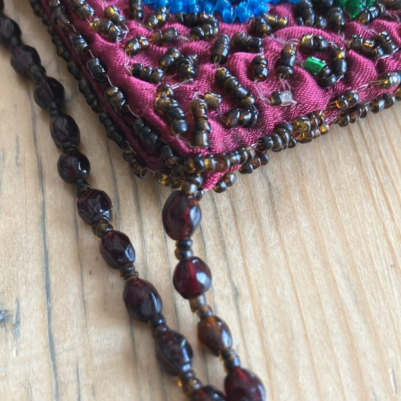 2/$30 Moyna 5”x4” Mini Beaded Bag Garnet Blue Emerald Champagne Floral Motif - Picture 3 of 12